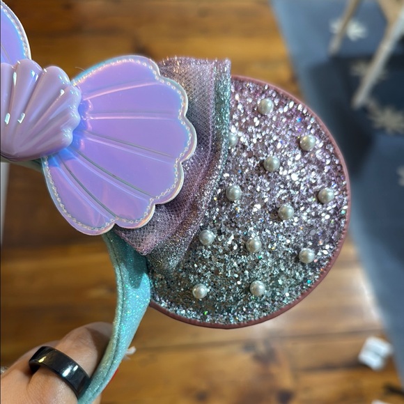 Disney Purple and Blue Little Mermaid Minnie Ears Headband Glitter and Pearls - Picture 5 of 6